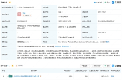 新東方文旅布局長三角 無錫、淮安新公司成立，注冊資本各300萬聚焦票務代理業(yè)務
